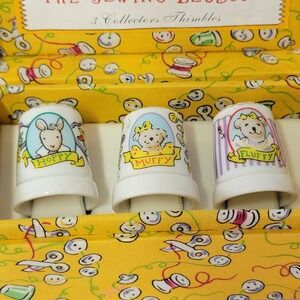 Muffy VanderBear Collection The Sewing Lesson 3 Collectors Thimbles Boxed Set‎